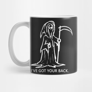 Grim reaper- I've got your back. funny sketch and quote Lettering Digital Illustration Mug